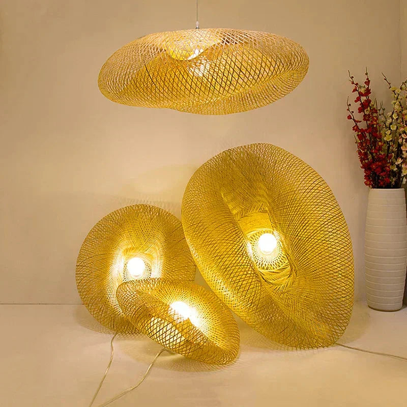Hanglamp van bamboe, Marisol-kroonluchtercollectie, 5 formaten