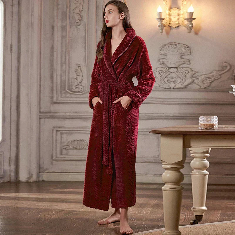 CozyNest varm flannel-morgenkåbe til gravide, ekstra lang pasform
