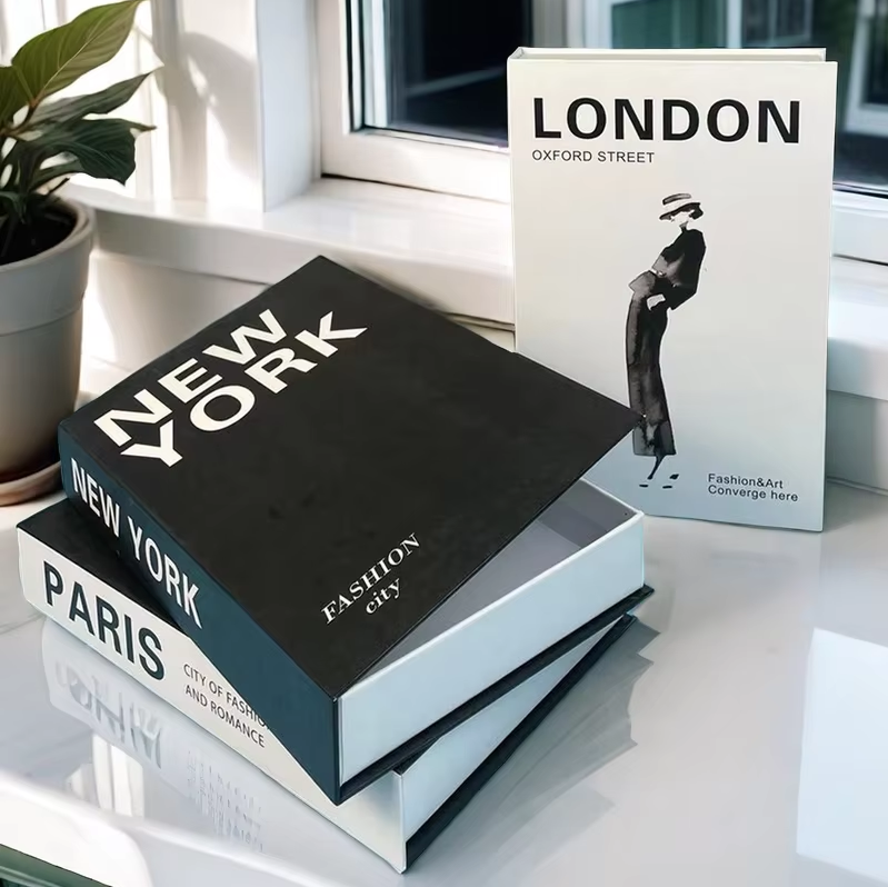 Marcelli Faux Book Set With Hidden Storage, City-Themed Designs