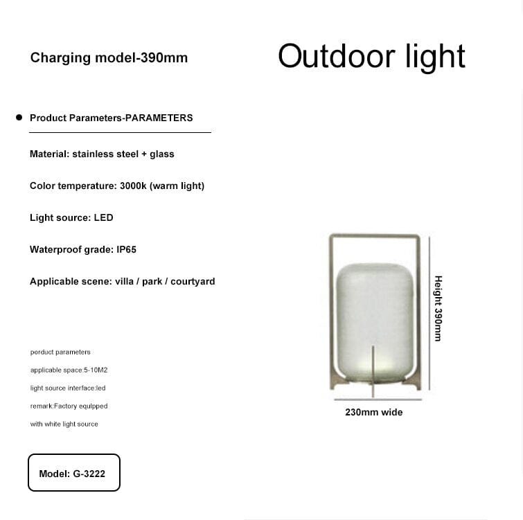 Stainless Steel & Glass Outdoor Terrace Light, Rust-Resistant Rectangle Design