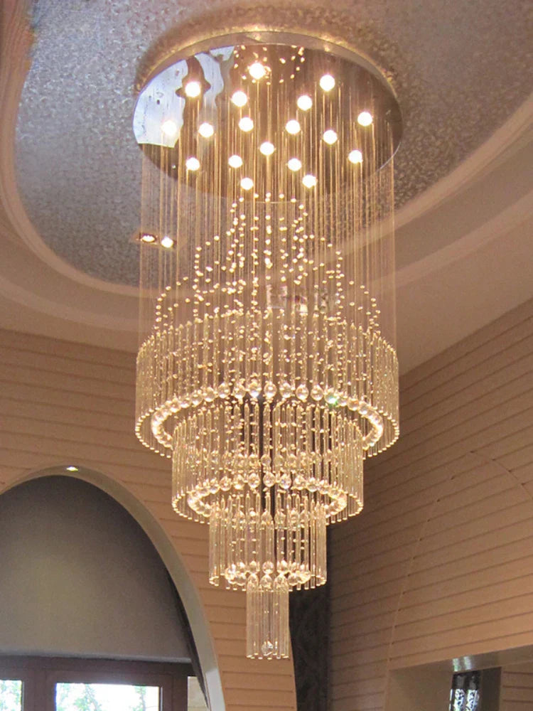 Calara-krystallysekrone med regndråber, loftslampe i rustfrit stål