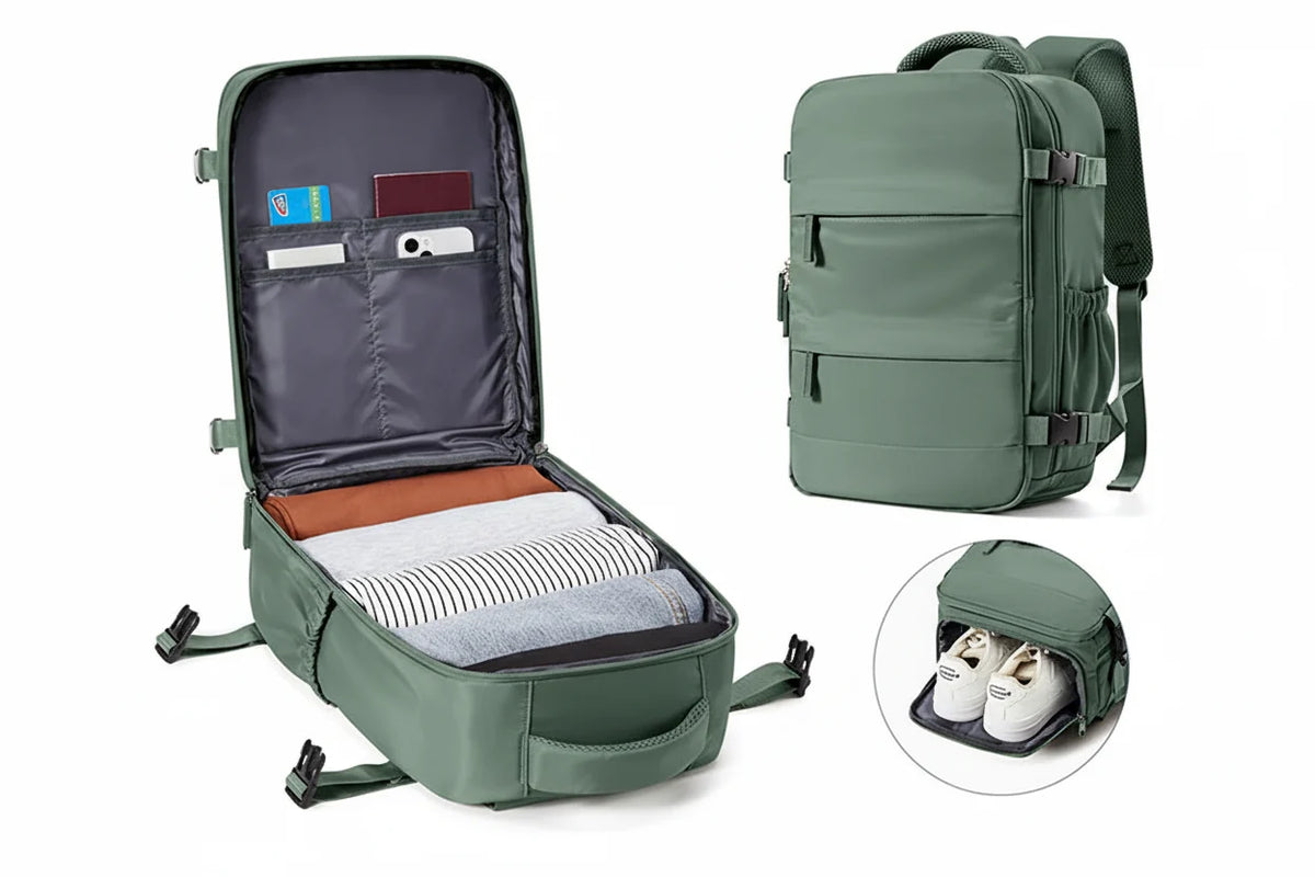 Mochila de viagem de tamanho médio, com compartimento para portátil e bolso para sapatos | Fioriscas