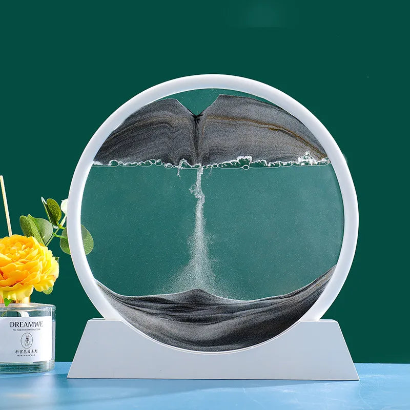 3D Kinetic Sand Hourglass With Flowing Color In Glass Frame