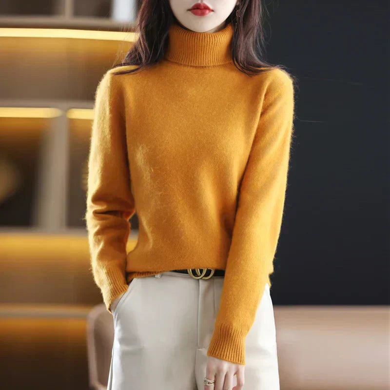 Nyorelle High-Neck Cashmere Sweater, Fitted Knit Pullover for Women