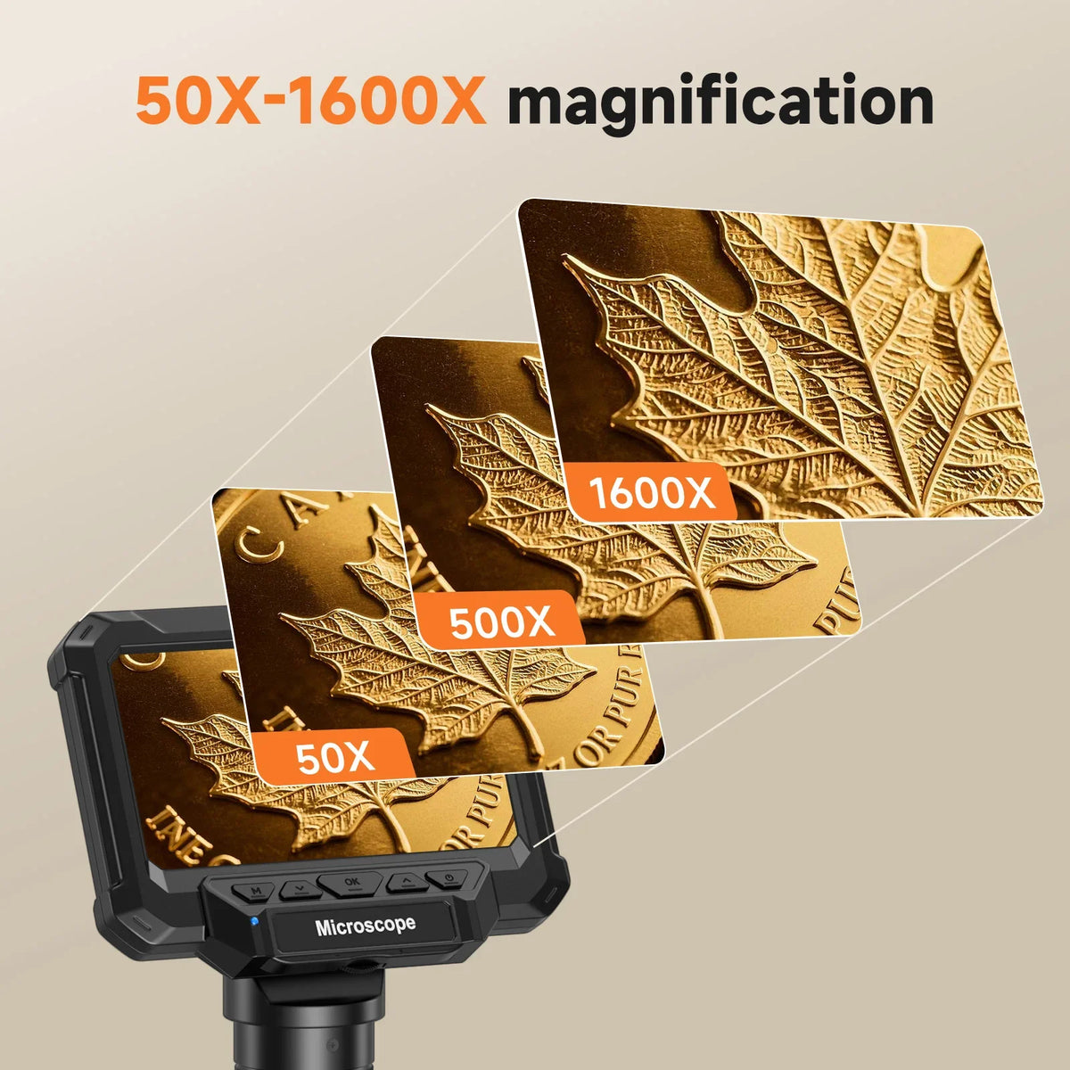Microscópio digital de 4.3 polegadas com ampliação de 1600X, vídeo 1080P e 8 luzes LED | Fioriscas
