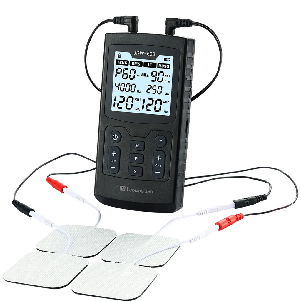 4-i-1 elektrisk stimulator med flere tilstande, 120 intensitetsniveauer og 60 programmer