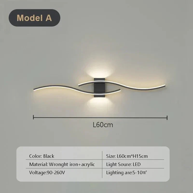 LED Wall Sconce with Double-Curve Design, Remote Control, Black & Gold