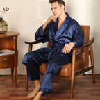 Peignoir homme en satin avec taille élastique et col à revers
