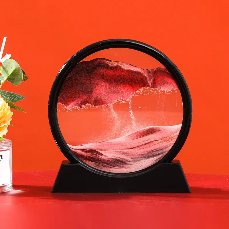 3D Kinetic Sand Hourglass With Flowing Color In Glass Frame