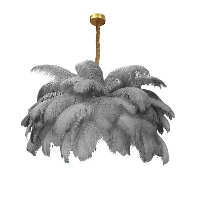 AstraFeather Ostrich Feather Pendant Light, White, Black, Grey & Purple