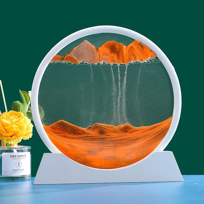 3D Kinetic Sand Hourglass With Flowing Color In Glass Frame