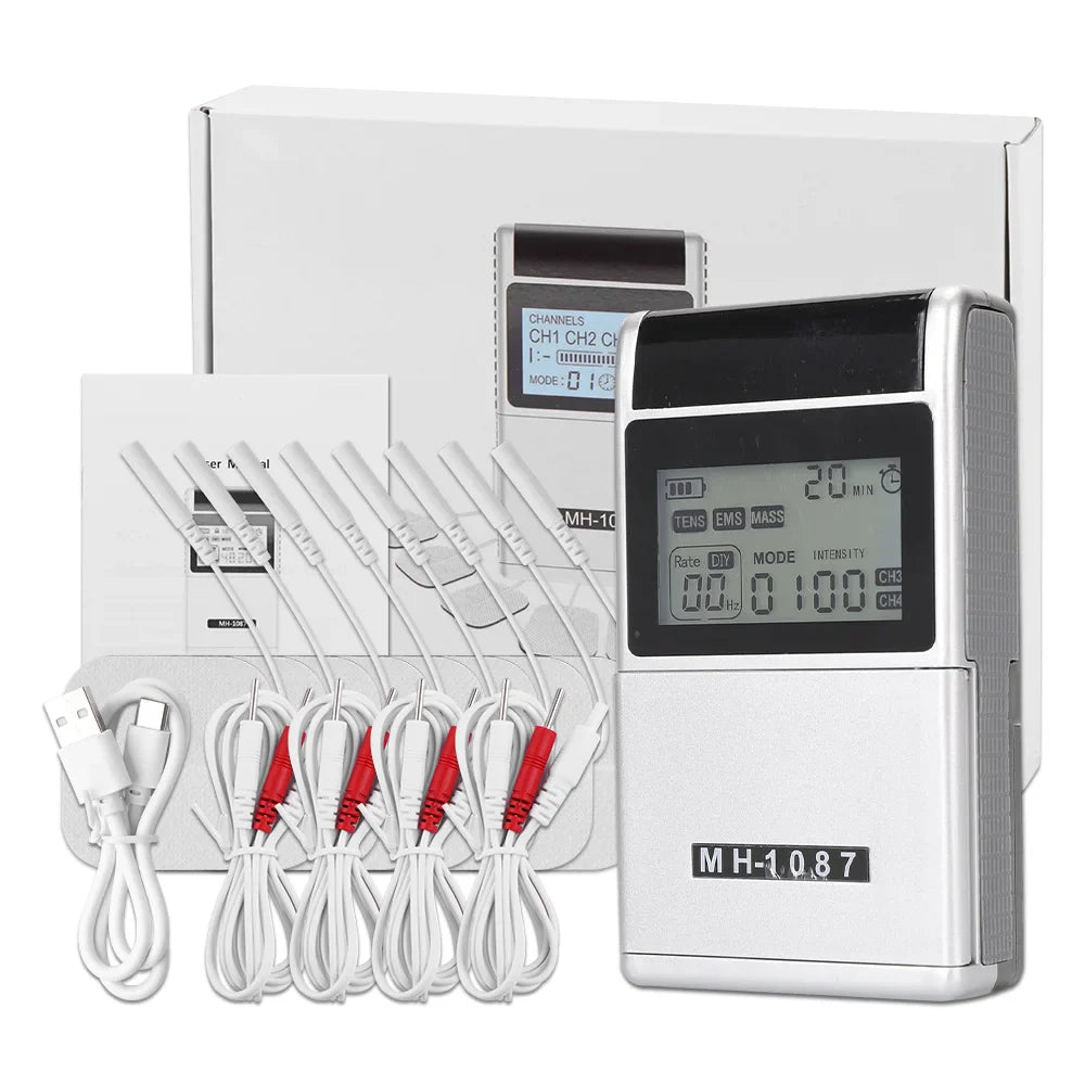 Dual-Channel TENS EMS Muscle Stimulator With 4 Electrode Pads