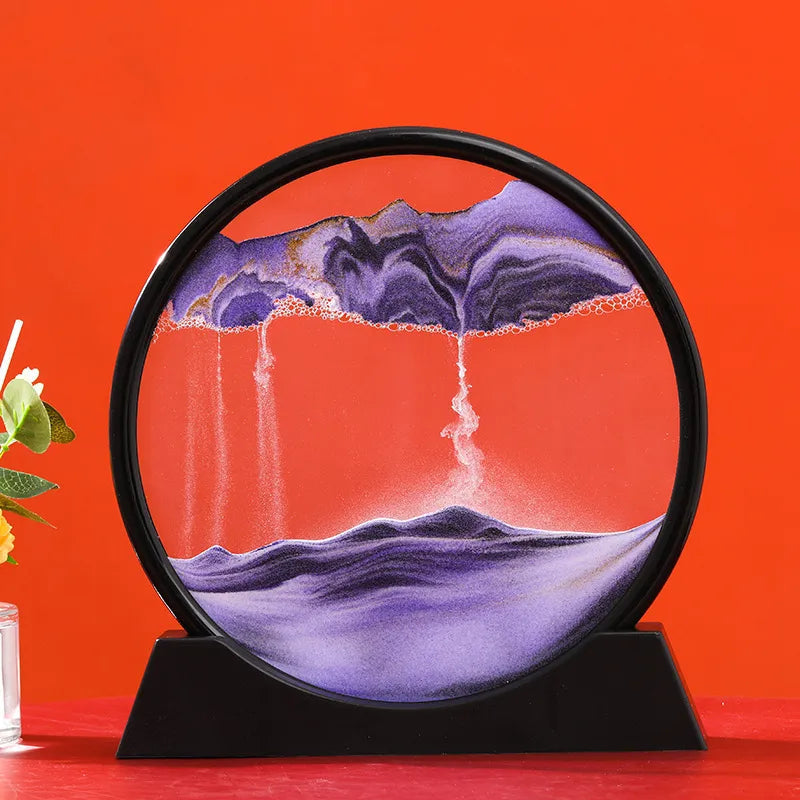 3D Kinetic Sand Hourglass With Flowing Color In Glass Frame