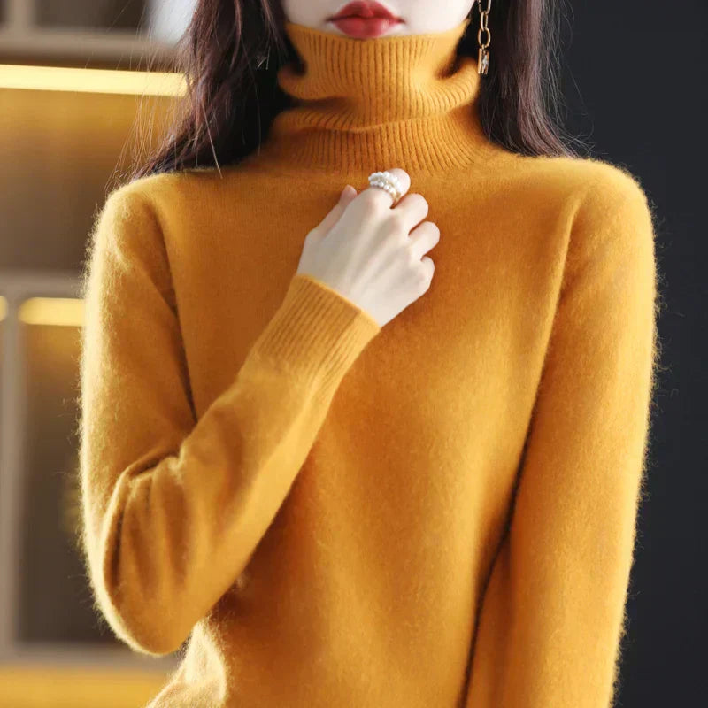 Nyorelle High-Neck Cashmere Sweater, Fitted Knit Pullover for Women