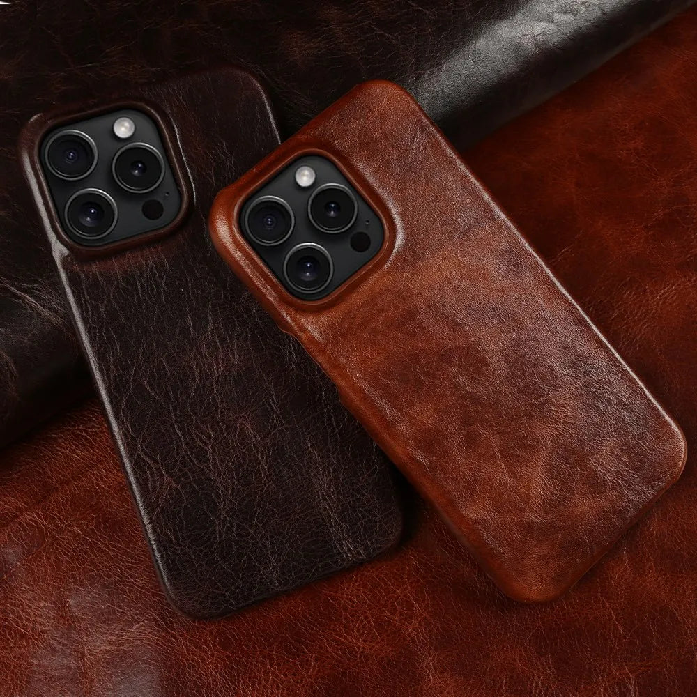 Ægte koskindslæder iPhone-etui, håndlavet, 5 farver