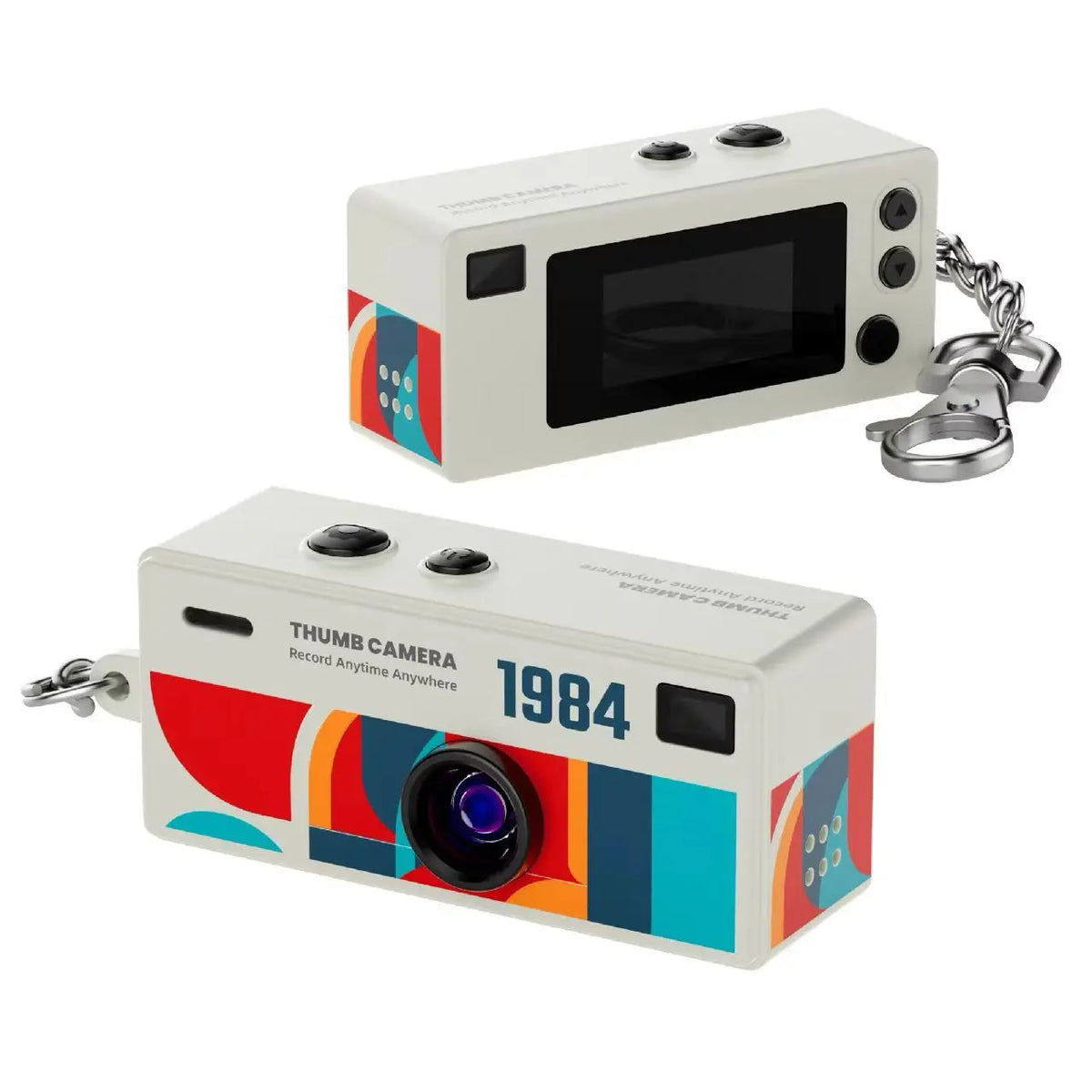 Câmara retro de porta-chaves 1080P com sensor CCD, flash integrado e suporte para MicroSD de 128GB | Fioriscas