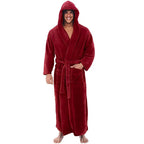 CozyNest Plüsch-Bademantel mit Kapuze für Herren, warmer Fleece-Bademantel mit langen Ärmeln