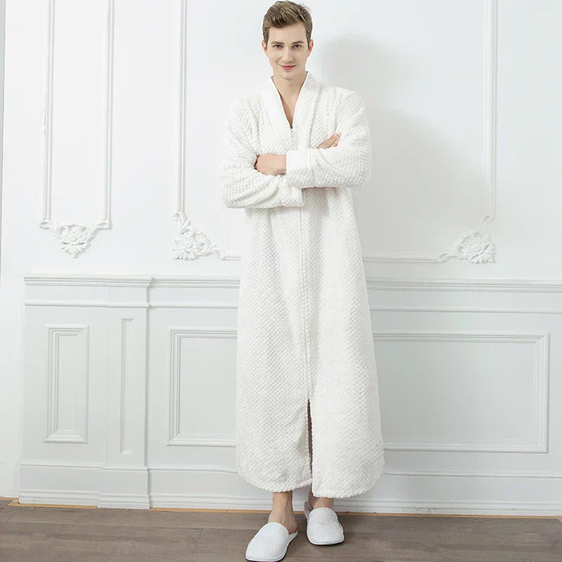 CozyNest varm flannel-morgenkåbe til gravide, ekstra lang pasform