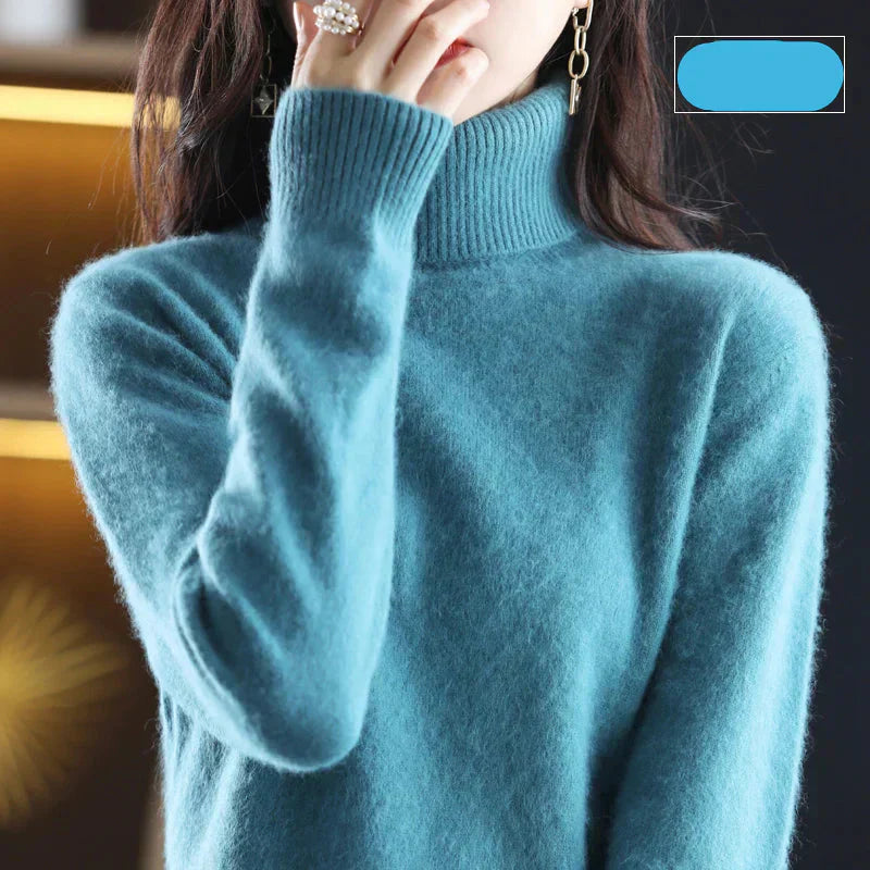 Nyorelle High-Neck Cashmere Sweater, Fitted Knit Pullover for Women