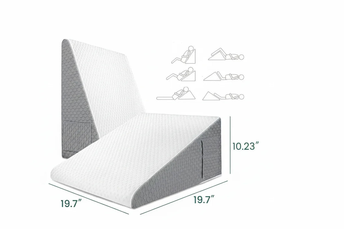 Almofada triangular em cunha para dormir com a parte superior elevada, com capa amovível e bolsos | Fioriscas