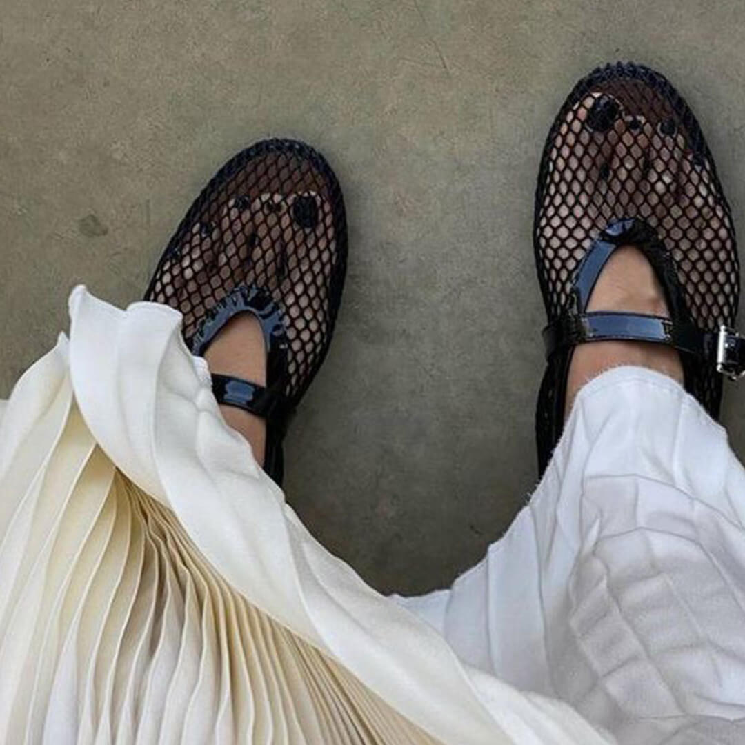 Women's Breathable Mesh Ballet Flats With Vegan Leather Trim