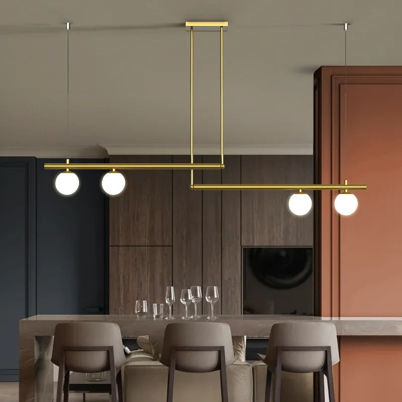 Harwell Frosted-Globe Pendant Light, Brass & Black, 3 Or 4 Heads