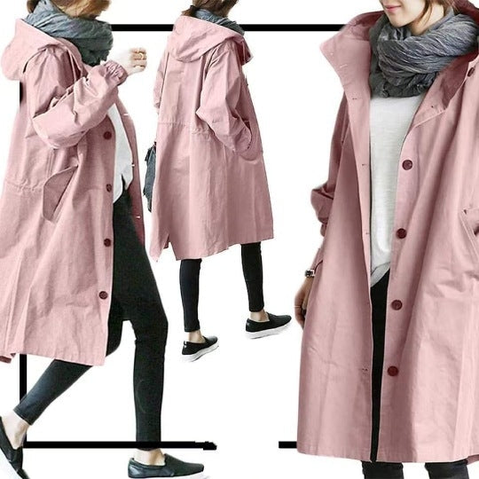 Windproof Women's Trench Coat with Hood