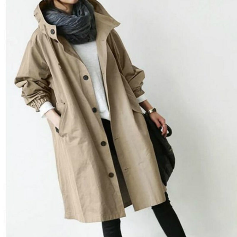 Windproof Women's Trench Coat with Hood