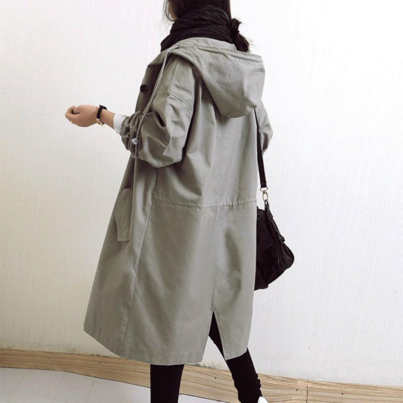 Windproof Women's Trench Coat with Hood