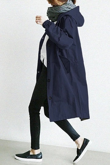 Windproof Women's Trench Coat with Hood