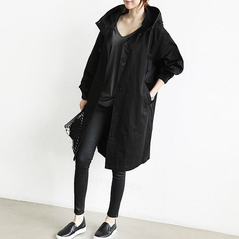 Windproof Women's Trench Coat with Hood