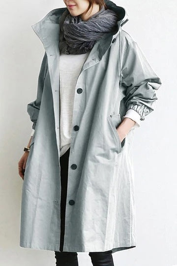Windproof Women's Trench Coat with Hood