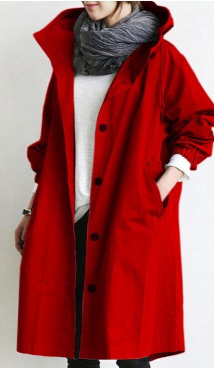 Windproof Women's Trench Coat with Hood