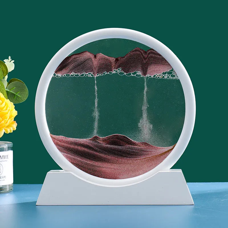 3D Kinetic Sand Hourglass With Flowing Color In Glass Frame