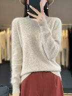 Ultrafijne kasjmiertrui met ronde hals voor dames, Elara slim-fit gebreide pullover