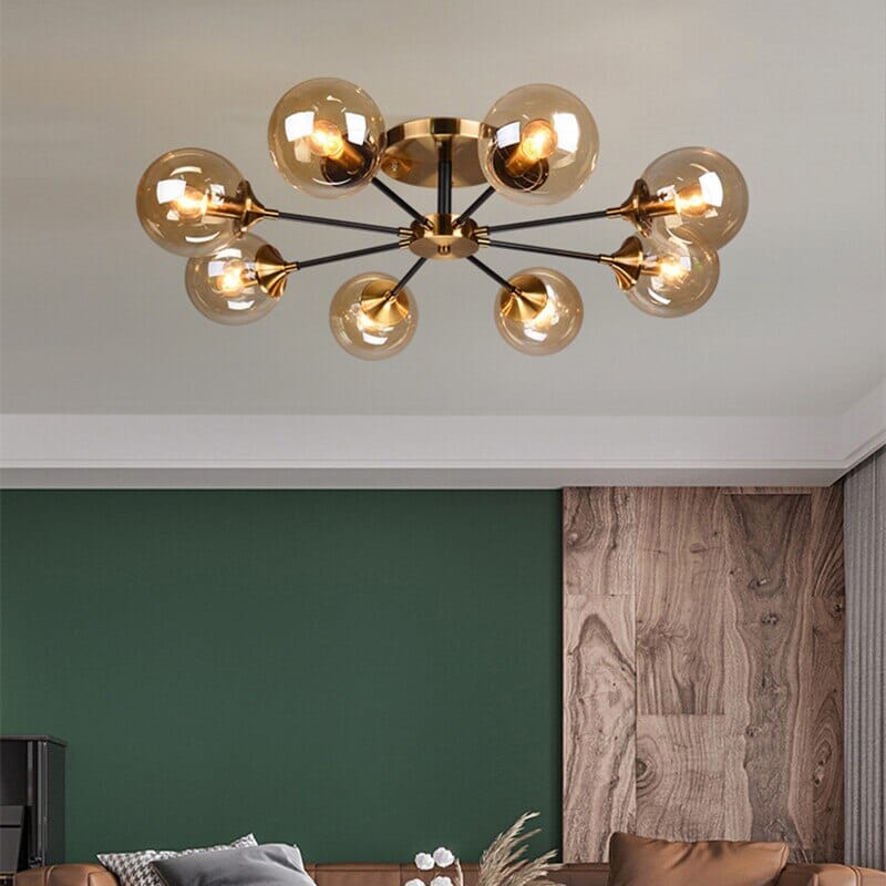 Suspension de plafond à globe en verre, luminaire multiprise en chrome poli