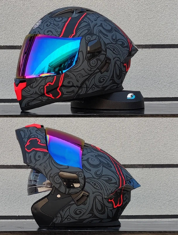 Modular Full-Face Motorcycle Helmet, Two-Lens Visor With Mesh Chin Guard, DOT Certified