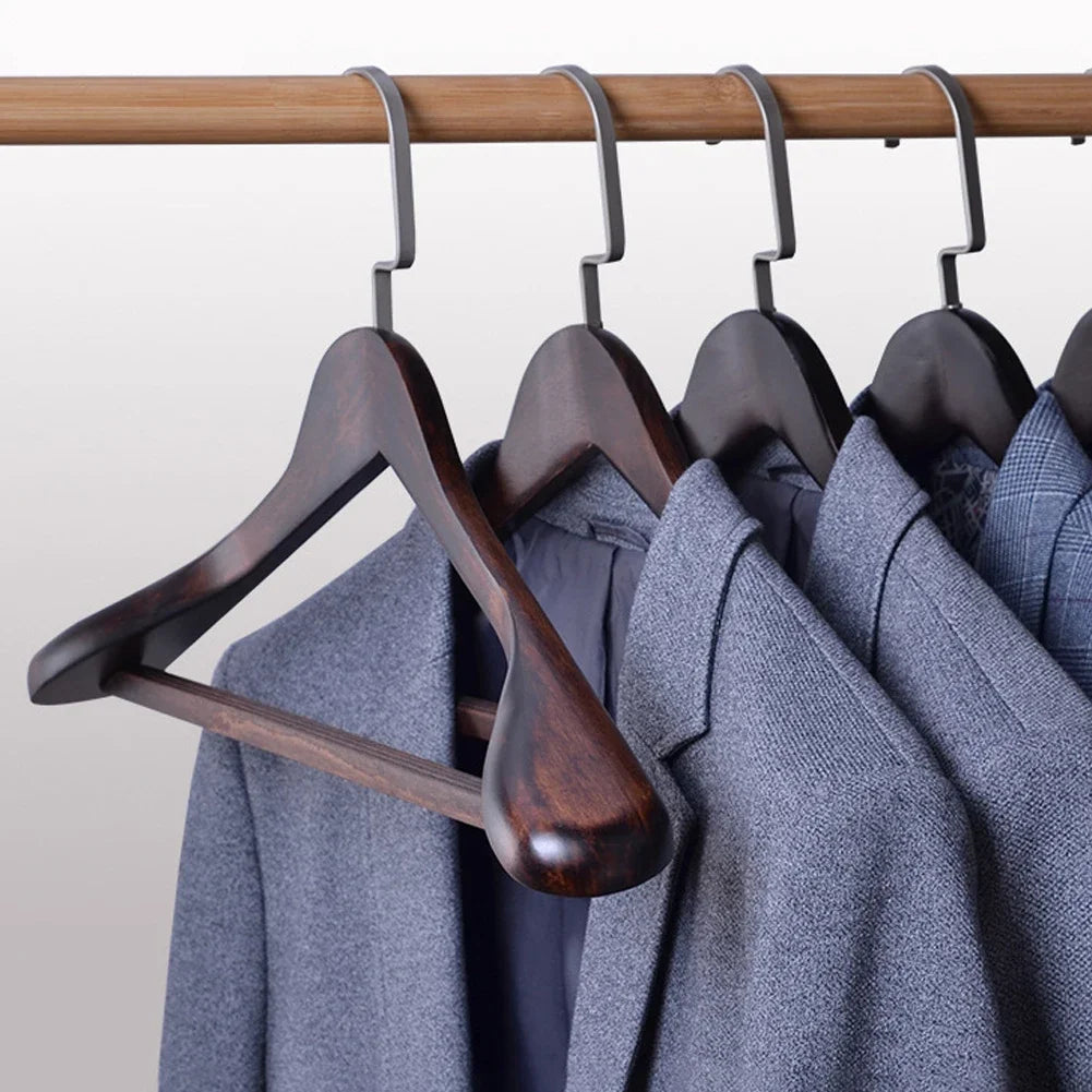 Solid Wood Clothes Hangers With Metal Hooks, Set of 4