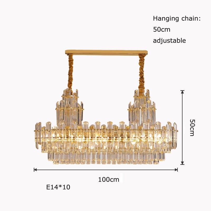 Candeeiro de teto Elara em latão polido com abat-jours de cristal LED com controlo remoto