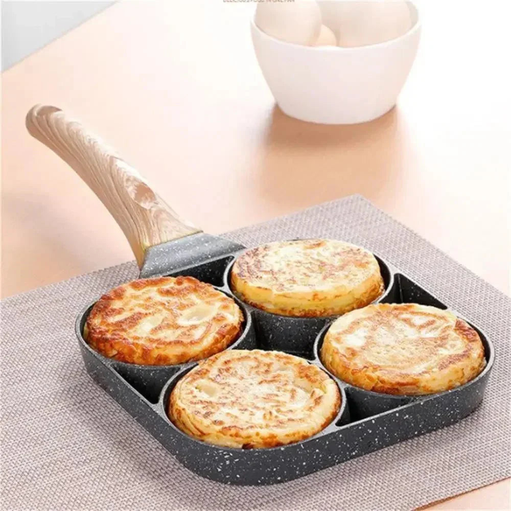 Poêle antiadhésive à 4 cavités pour omelettes, burgers, steaks et petits-déjeuners - Fioriscas