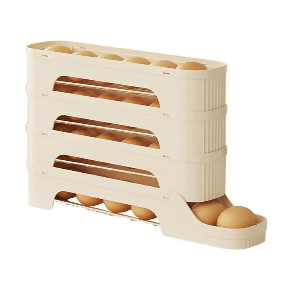 Egg Box RolloMaxx | 4-Tier Egg Organizer | Space-Saving & Self-Rolling | Transparent Design