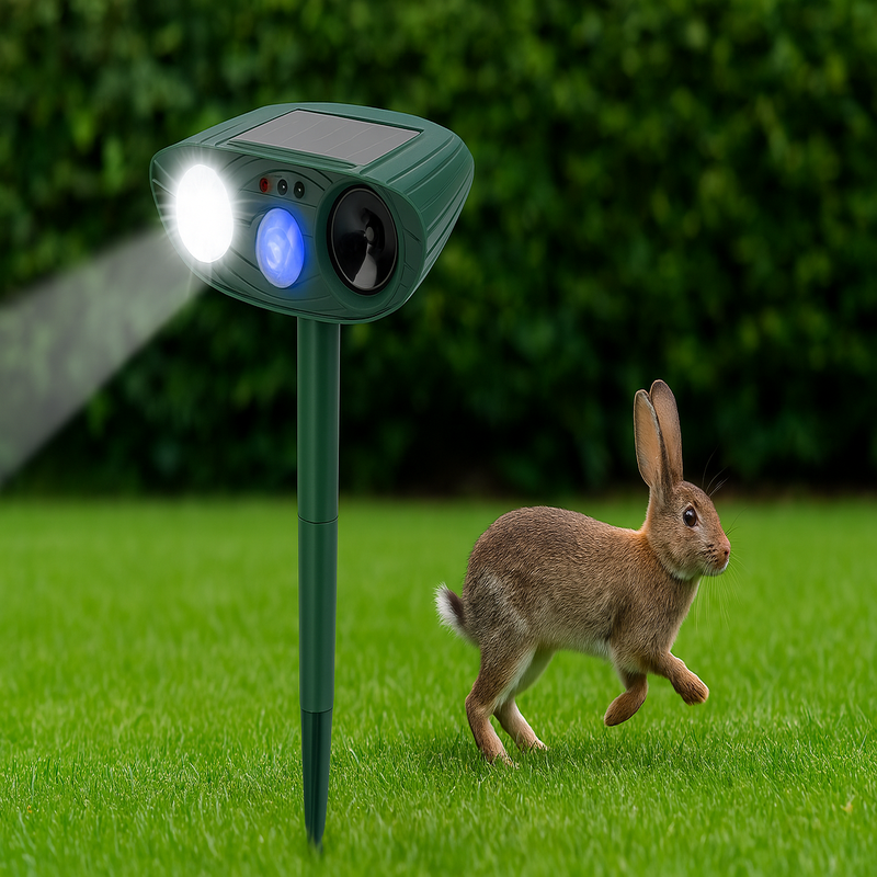 GardenGuard odpuzovač králíků na solární napájení s kolíky s blikajícím světlem