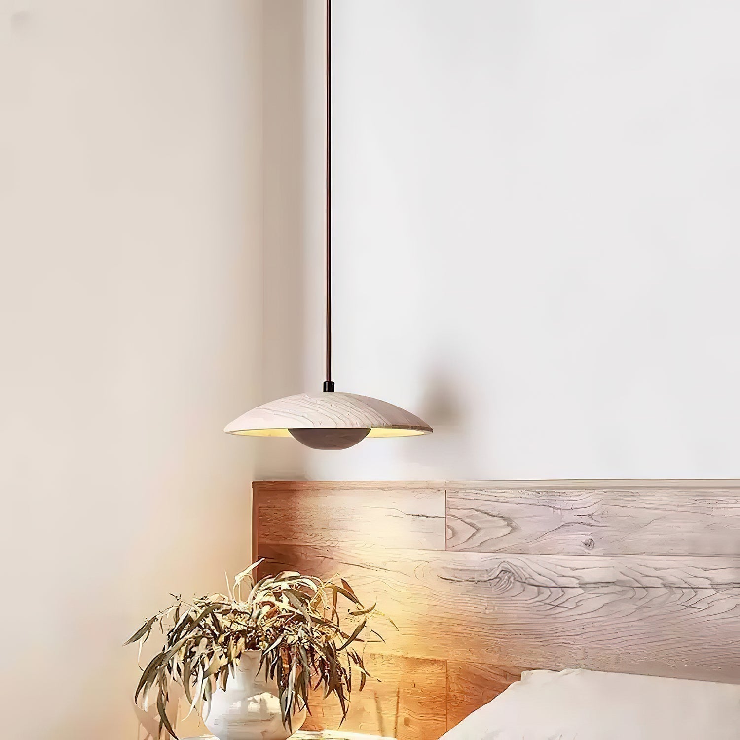 Lampada a sospensione in travertino a tesa larga Zodore | Fioriscas