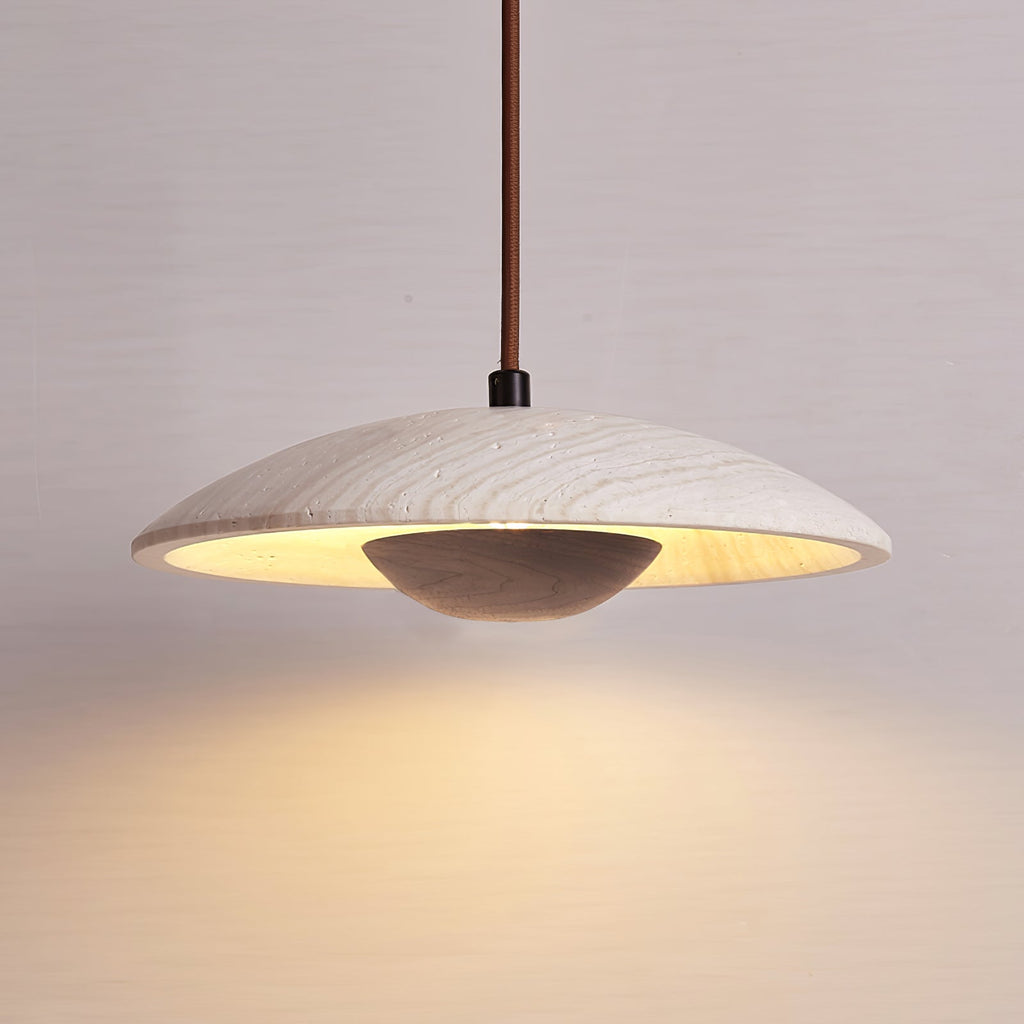 Lampada a sospensione in travertino a tesa larga Zodore | Fioriscas