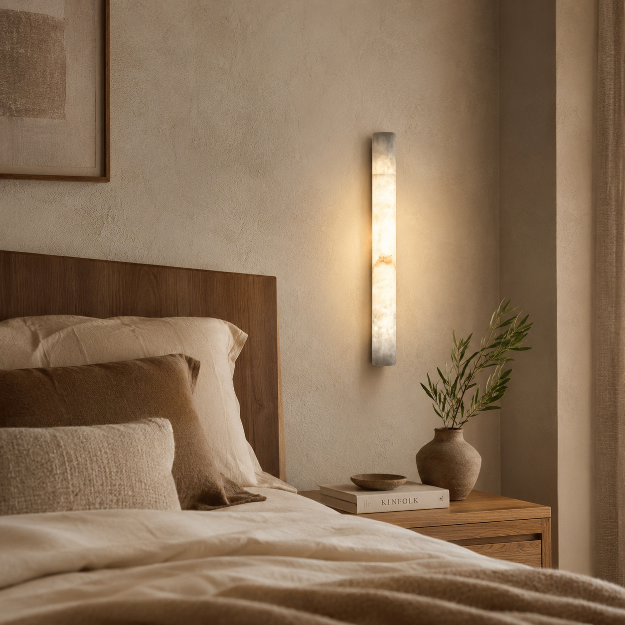 LumaCrest Alabaster Wall Sconce With Modern Metal Frame And Soft Glow