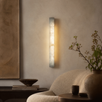 LumaCrest Alabaster Wall Sconce With Modern Metal Frame And Soft Glow