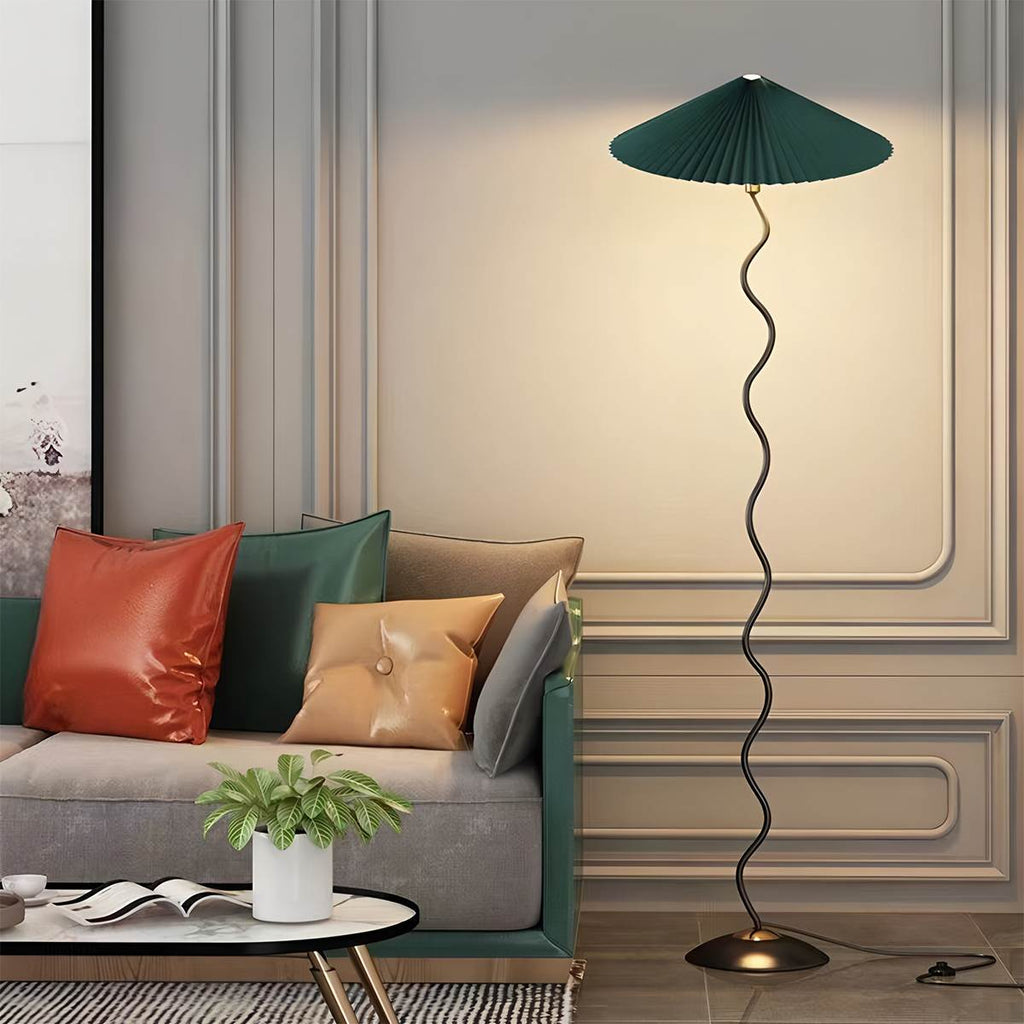 Serpentine lenvászon lámpaernyő állólámpa art deco stílusban, vintage ihletésű  