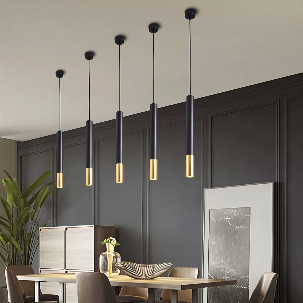 Minimalistyczna lampa wisząca Cylinder ze złotym akcentem do wysp kuchennych