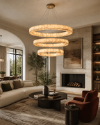 LuminaCalcite Halo Alabaster Chandelier With Steel Cable Framework