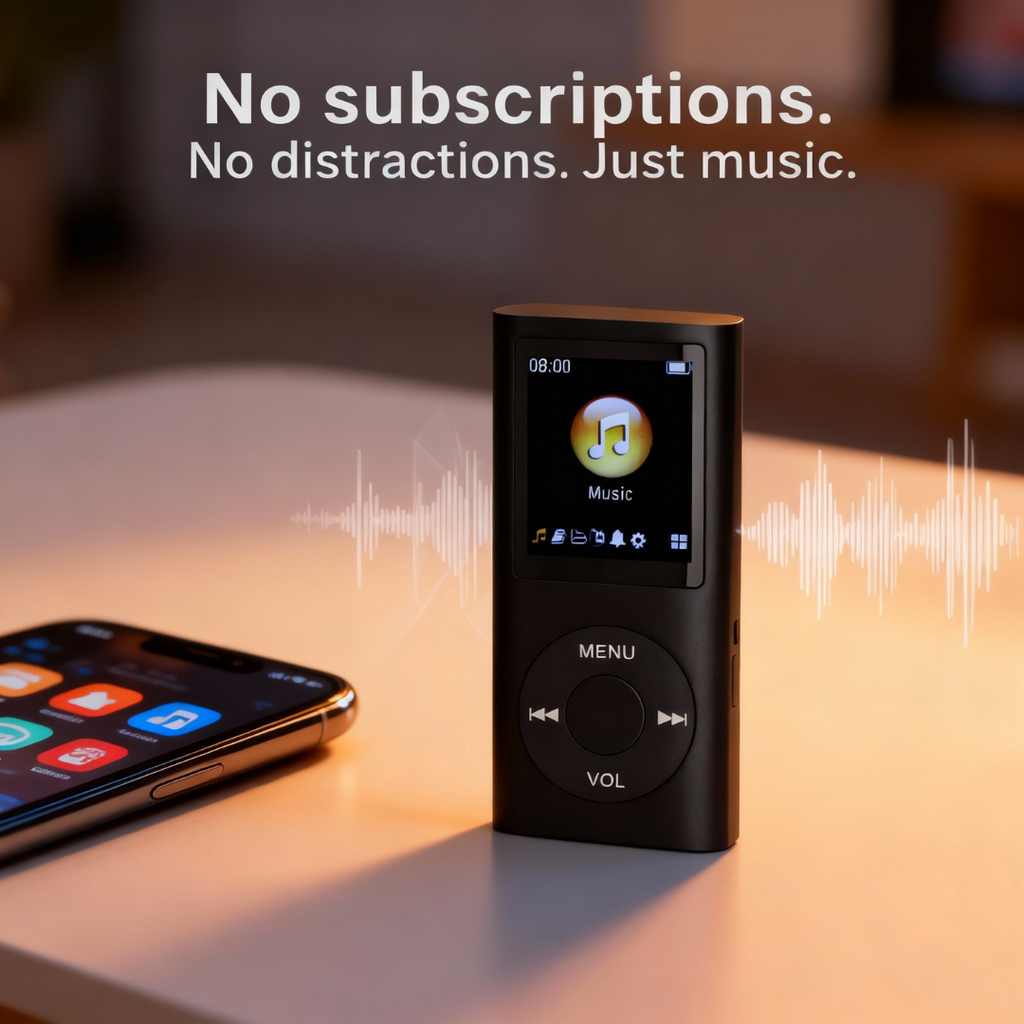 Retro hudební přehrávač – kompaktní MP3 přehrávač s kapacitou 64 GB a klasickým designem | Fioriscas